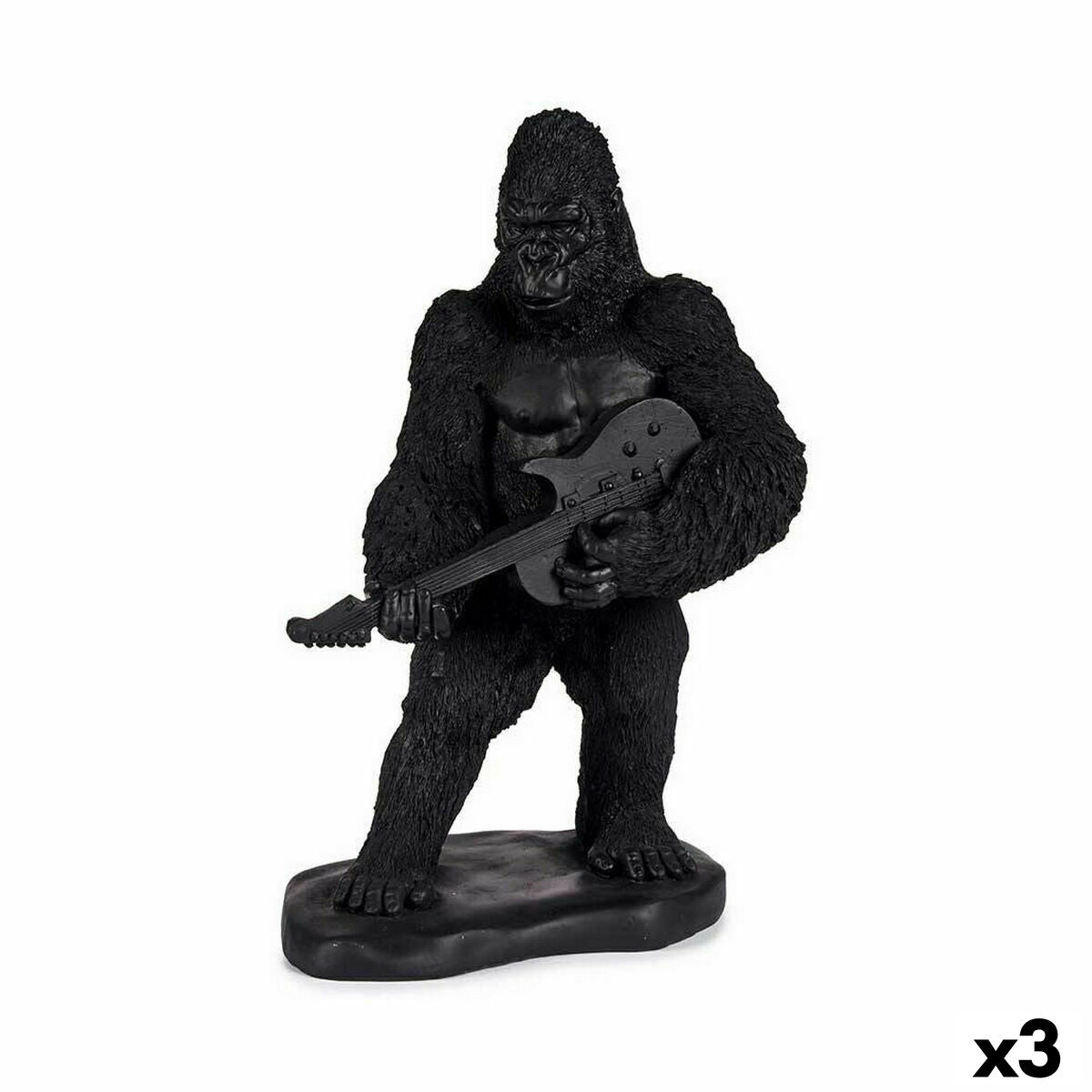 Figurine Décorative Gorille Guitare Noir 17,5 x 38 x 27 cm (3 Unités)