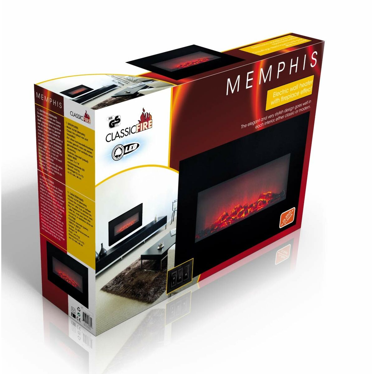 Cheminée murale électrique décorative Classic Fire Memphis Noir 1800 W