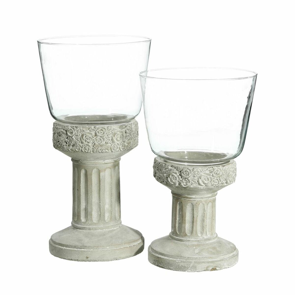 Bougeoir Verre Gris Ciment 17,5 x 17,5 x 29,5 cm