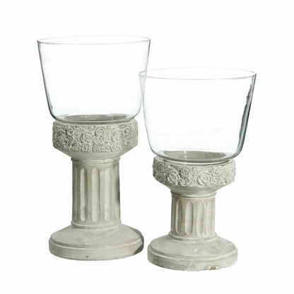 Bougeoir Verre Gris Ciment 17,5 x 17,5 x 29,5 cm