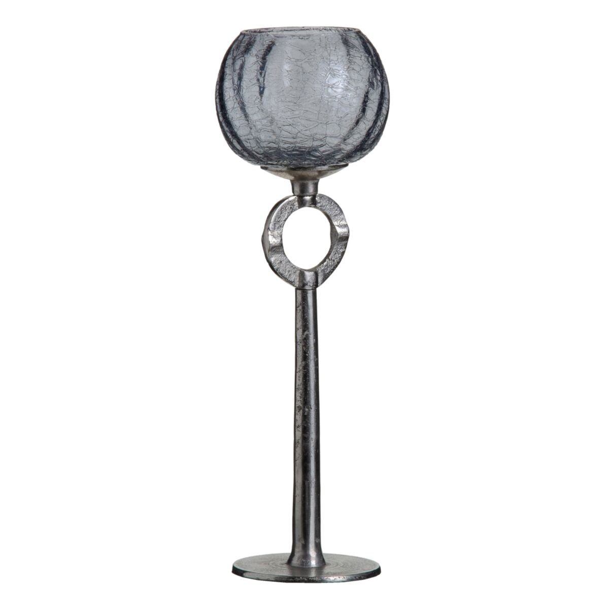 Bougeoir Verre Gris Métal 13 x 13 x 38 cm