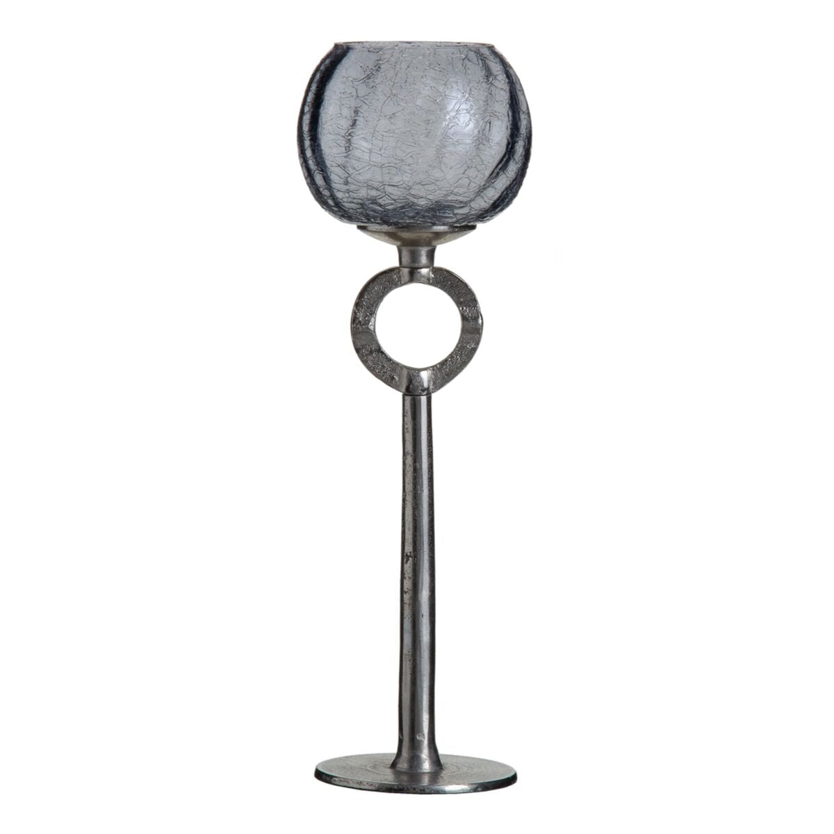 Bougeoir Verre Gris Métal 13 x 13 x 38 cm