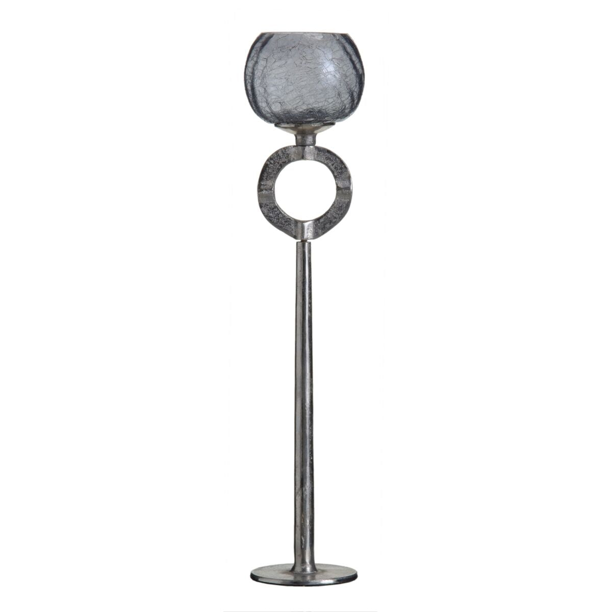 Bougeoir Verre Gris Métal Argent  13 x 13 x 56 cm