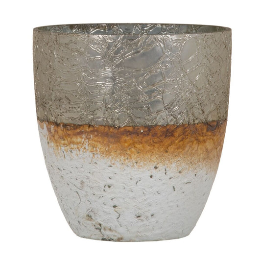 Bougeoir Verre Gris Blanc 16 x 16 x 15 cm