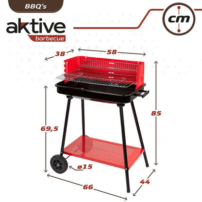 Roues de barbecue au charbon de bois Aktive Rouge 66 x 85 x 44 cm