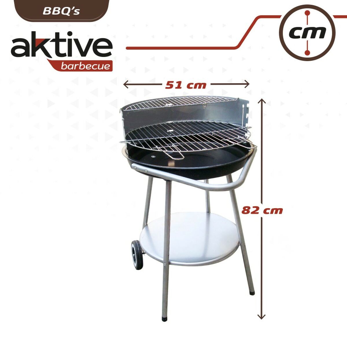 Roues de barbecue au charbon de bois Aktive Noir 51 x 82 x 51 cm