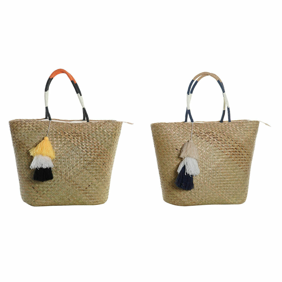 Sac de plage DKD Home Decor 49 x 18 x 37 cm Naturel Orange Blue marine (2 Unités)