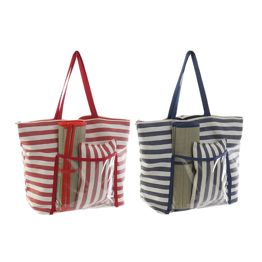 Sac de plage DKD Home Decor 55 x 17 x 35 cm Toile Rouge Bleu PVC (2 Unités)