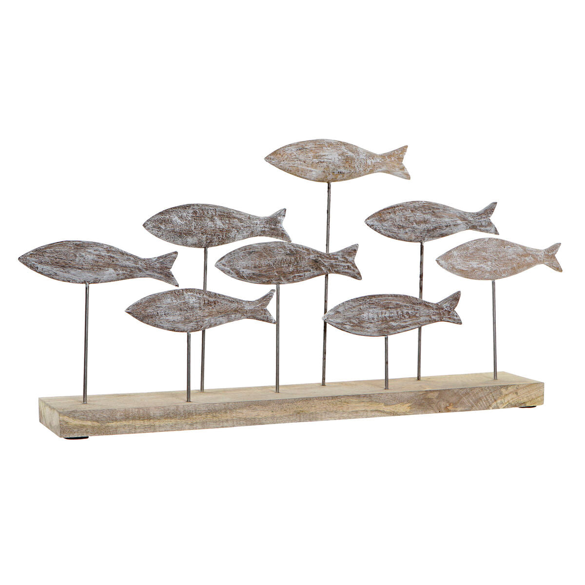 Figurine Décorative DKD Home Decor Naturel Marron Blanc Fer Bois de manguier Marin Poissons (65 x 9 x 31 cm)