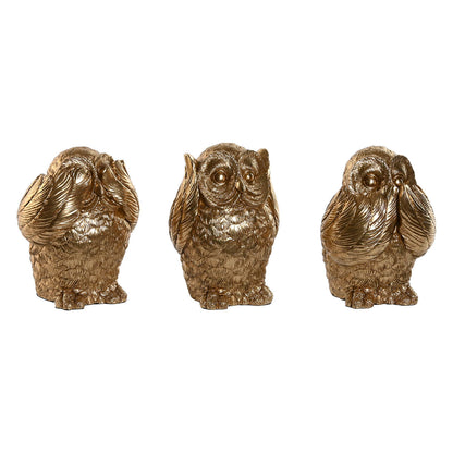 Figurine Décorative Home ESPRIT Doré Hibou 11 x 11 x 15 cm (3 Unités)