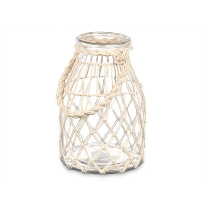 Bougeoir Boîte Blanc Transparent verre Corde 17 x 25 cm (4 Unités)