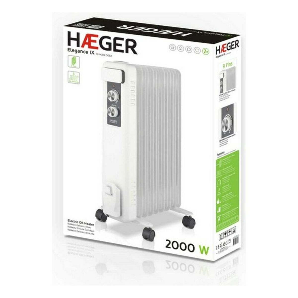 Radiateur à Huile (9 modules) Haeger OH-009.008A Blanc 2000 W