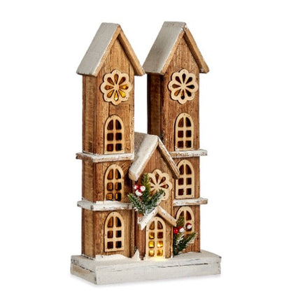 Figurine Décorative Lumière Maison Blanc Marron Bois 25 x 46 x 9 cm (6 Unités)