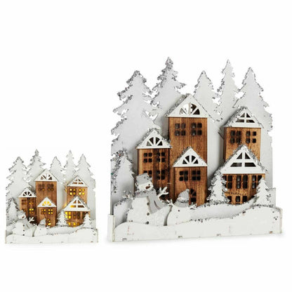 Figurine Décorative Lumière ville Blanc Marron Bois 44 x 44,7 x 6 cm (4 Unités)