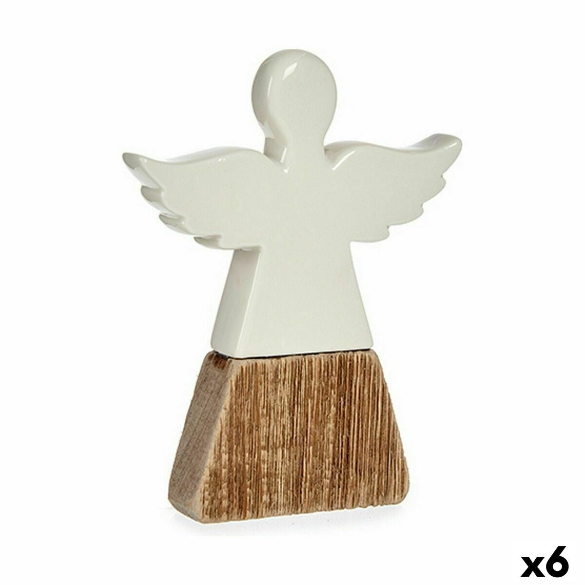 Figurine Décorative Ange Blanc Marron Bois Céramique 2,5 x 18 x 15 cm (6 Unités)