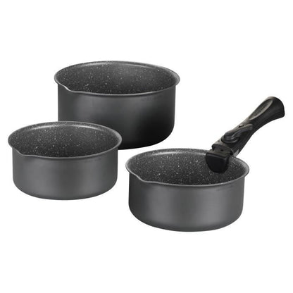 Batterie de cuisine ARTHUR MARTIN AM777GM Set de 3 casseroles - Gris Mat 16-18-20 cm + 1 poignée amovible - Tous feux dont induction