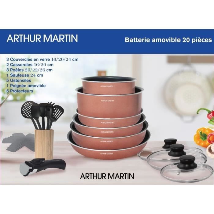 Batterie de cuisine 20 pièces Arthur Martin - aluminium - poignée amovible - tous feux dont induction