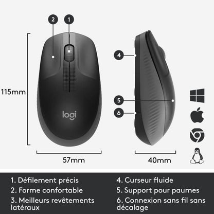 LOGITECH - Souris sans fil ergonomique M190 - Noir