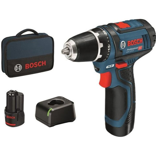 Bosch Professional Perceuse GSR 12V-15 avec 2 batterie 2Ah + chargeur + Softbag