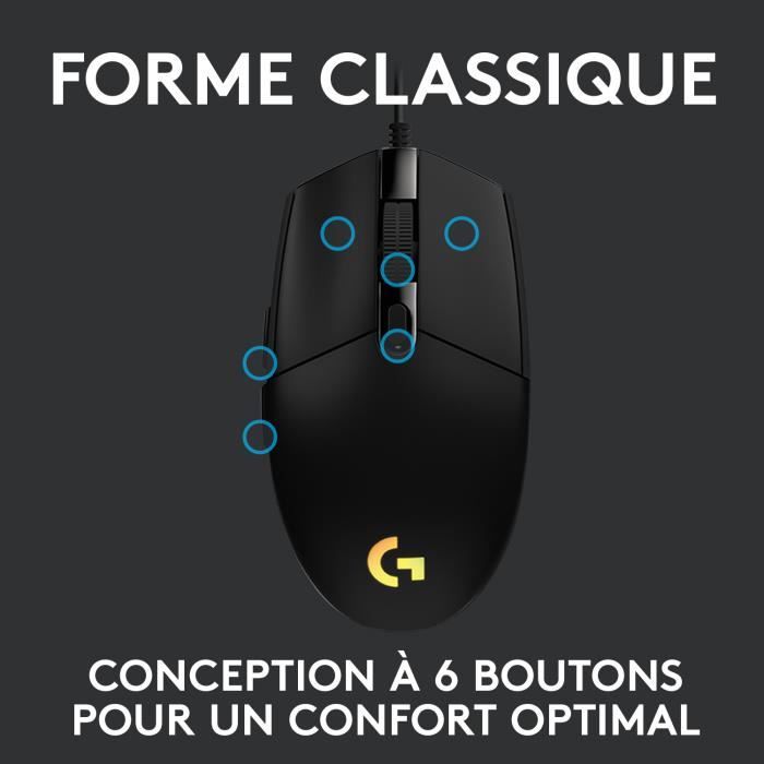 Souris gamer filaire - Logitech - G203 - LIGHTSYNC - RGB - USB - Noir