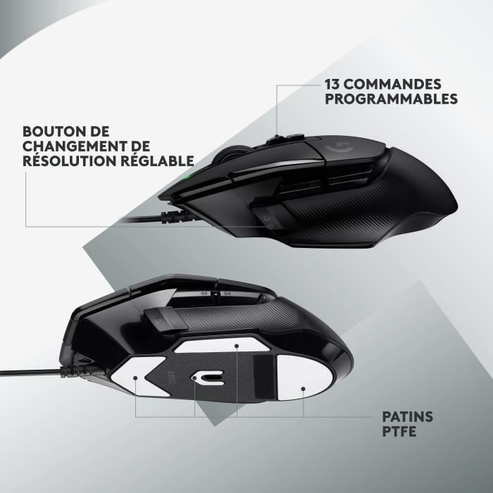 Logitech - G502 X Souris Gaming Filaire - LIGHTFORCE boutons primaires hybrides optique-mécanique, capteur gaming HERO 25K - Noir