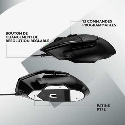 Logitech - G502 X Souris Gaming Filaire - LIGHTFORCE boutons primaires hybrides optique-mécanique, capteur gaming HERO 25K - Noir