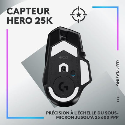 Logitech - G502 X PLUS LIGHTSPEED Souris Gaming RVB Sans Fil - Boutons hybrides LIGHTFORCE, Capteur gaming HERO 25K - Noir