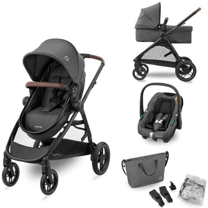 MAXI-COSI Poussette 3 en 1 ZeliaS iSize-Nacelle+Siege auto Cabriofix S iSize+Sac a langer+habillage pluie.De naissance jusqu'a 22Kg