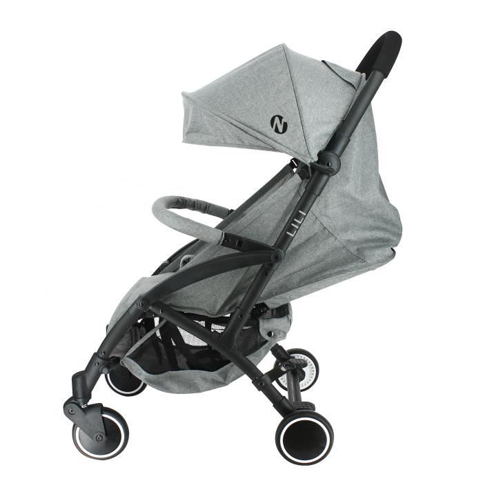 NANIA Poussette compacte Lili - 0-36 mois - Jusqu'a 15kg - Dossier inclinable - Roues pivotantes a suspensions - Gris