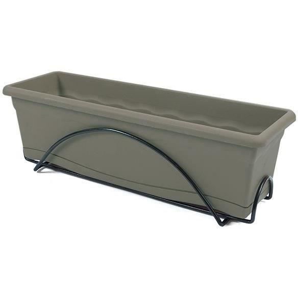 PLASTIKEN Jardinière 60x20 Cm + Plateau + Support balcon Collection TERRA - Taupe