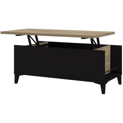 Table Basse avec Plateau Relevable - Noir/Chene - L 100 x P 50/72 x H 42/55 cm - EVAN