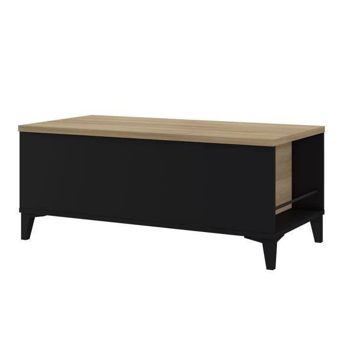 Table Basse avec Plateau Relevable - Noir/Chene - L 100 x P 50/72 x H 42/55 cm - EVAN