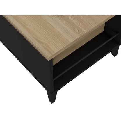 Table Basse avec Plateau Relevable - Noir/Chene - L 100 x P 50/72 x H 42/55 cm - EVAN