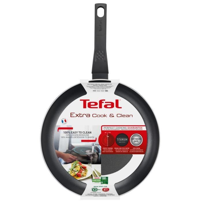 TEFAL B5540602 Easy Cook&Clean Poêle 28 cm, Anti-adhésive, Tous feux sauf Induction, Thermo-Signal, Cuisson saine