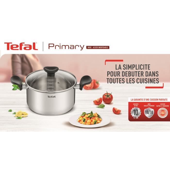 TEFAL E3086404 Primary Marmite 28 cm + couvercle, Acier inoxydable de premiere qualité, Induction, Mijoter