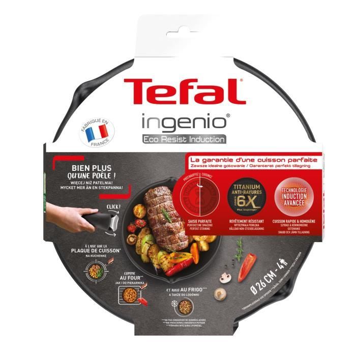 TEFAL L3978502 Ingenio Eco Resist Poêle profonde 26 cm, revêtement anti-adhésif, tous feux dont induction