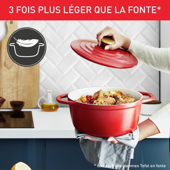 TEFAL E2544604 Air cocotte légère 24 cm fonte d'aluminium rouge, tous feux dont induction