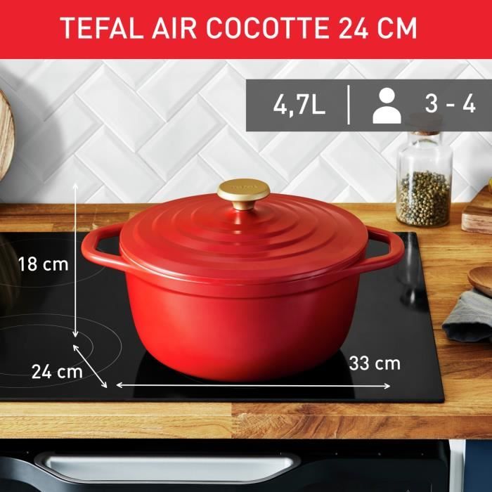 TEFAL E2544604 Air cocotte légère 24 cm fonte d'aluminium rouge, tous feux dont induction