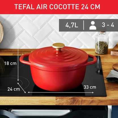 TEFAL E2544604 Air cocotte légère 24 cm fonte d'aluminium rouge, tous feux dont induction