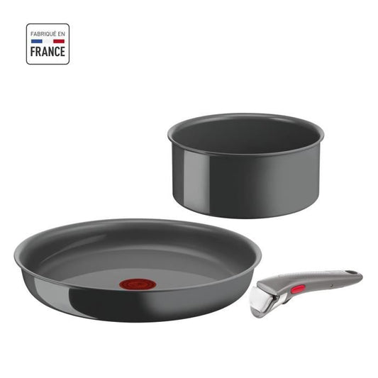 TEFAL INGENIO Lot de 3 pièces, Poêle 28 cm, Casserole 18 cm, Poignée, Induction, Céramique, Fabriqué en France, Renew L2609302