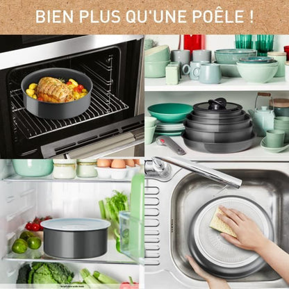 TEFAL INGENIO Lot de 3 pièces, Poêle 28 cm, Casserole 18 cm, Poignée, Induction, Céramique, Fabriqué en France, Renew L2609302