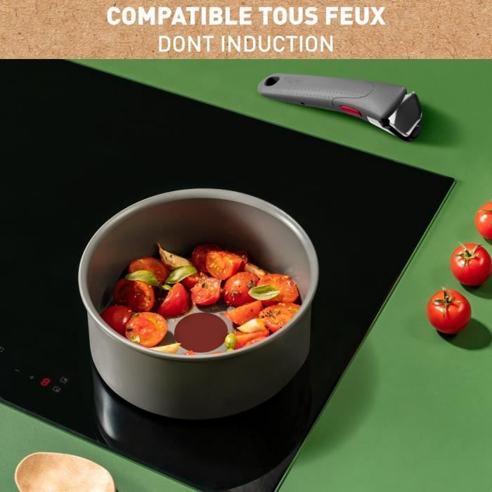 TEFAL INGENIO Lot de 3 pièces, Poêle 28 cm, Casserole 18 cm, Poignée, Induction, Céramique, Fabriqué en France, Renew L2609302