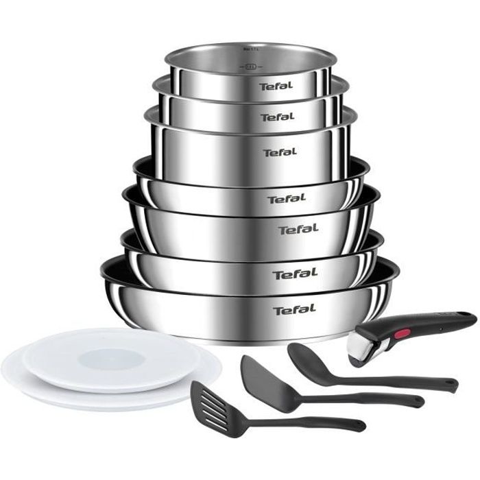 TEFAL INGENIO Batterie de cuisine 13 pcs, Induction, Acier inoxydable, Revêtement anti-adhésif durable, Emotion On L897DS04