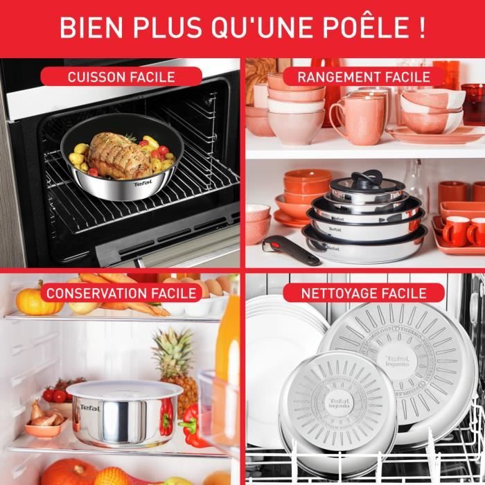 TEFAL INGENIO Batterie de cuisine 13 pcs, Induction, Acier inoxydable, Revêtement anti-adhésif durable, Emotion On L897DS04