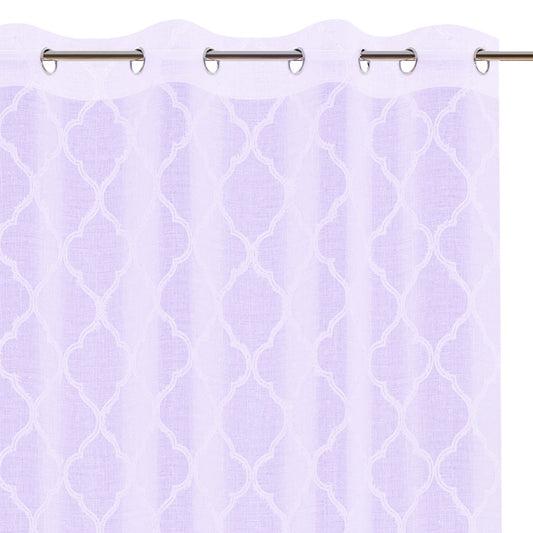 Rideau – voilage DELVA couleur lilas brodé motif boho anneaux voile 140x250 ameliahome