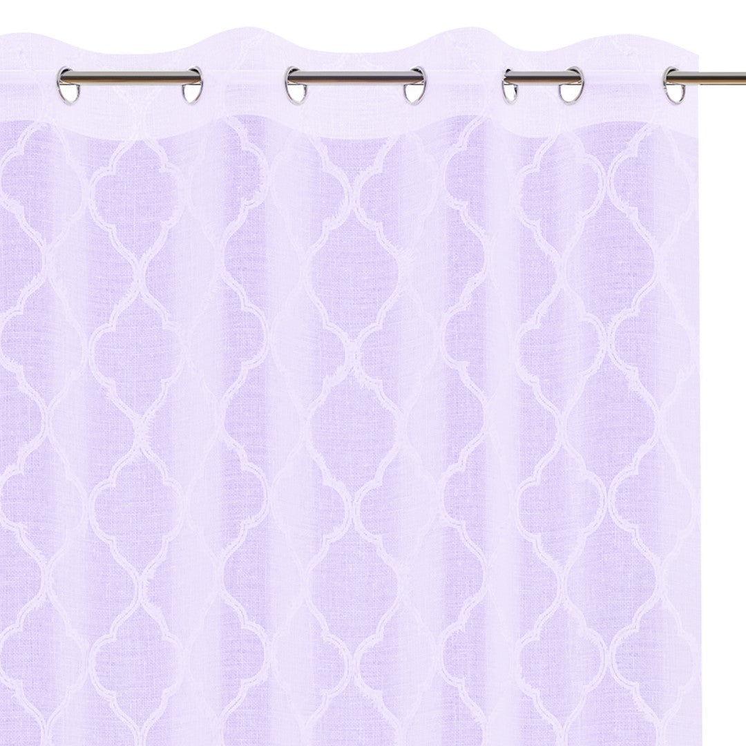 Rideau – voilage DELVA couleur lilas brodé motif boho anneaux voile 140x270 ameliahome