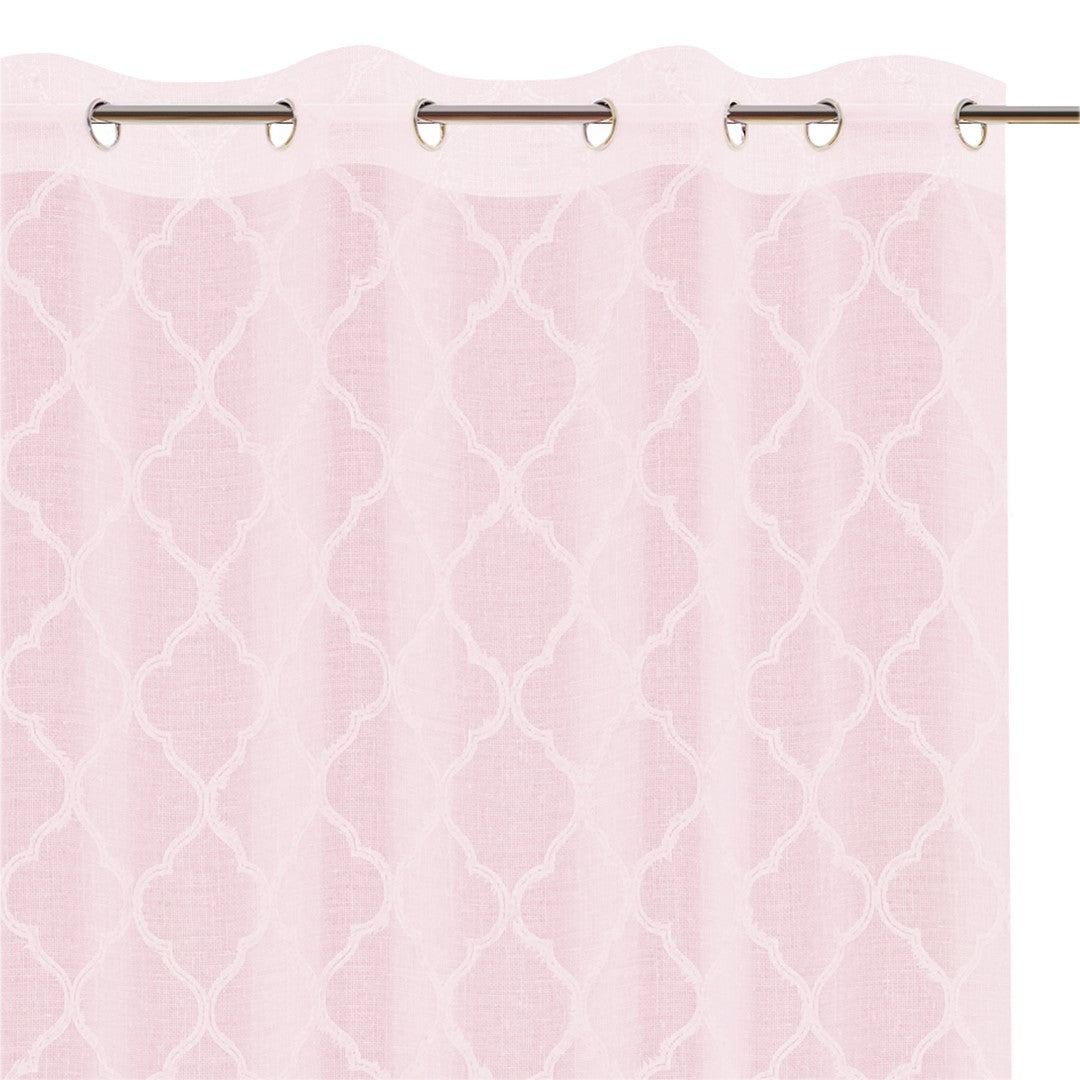 Rideau – voilage DELVA couleur rose brodé motif boho anneaux voile 140x270 ameliahome