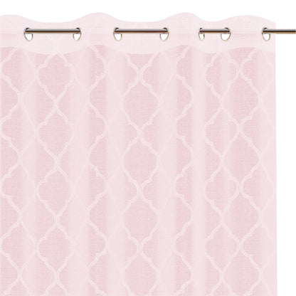 Rideau – voilage DELVA couleur rose brodé motif boho anneaux voile 140x270 ameliahome