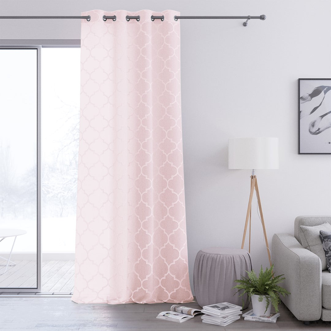 Rideau – voilage DELVA couleur rose brodé motif boho anneaux voile 140x270 ameliahome