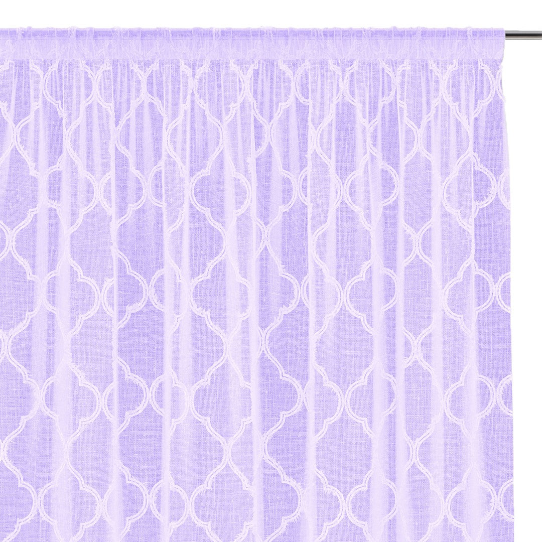 Rideau – voilage DELVA couleur lilas brodé motif boho ruban de curling voile 140x250 ameliahome